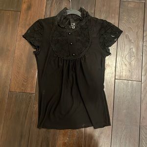 Women Black Lace Janette Top Short Sleeve